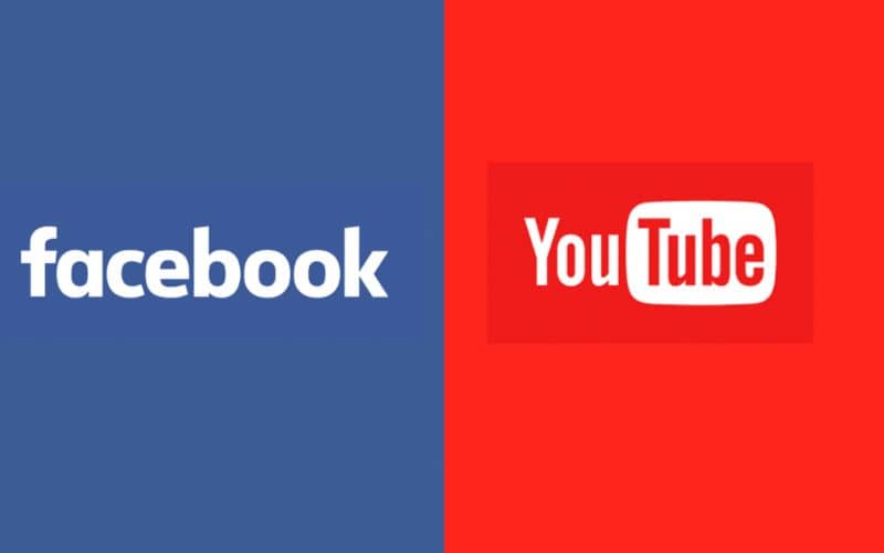 facebook youtube en fondo rojo azul