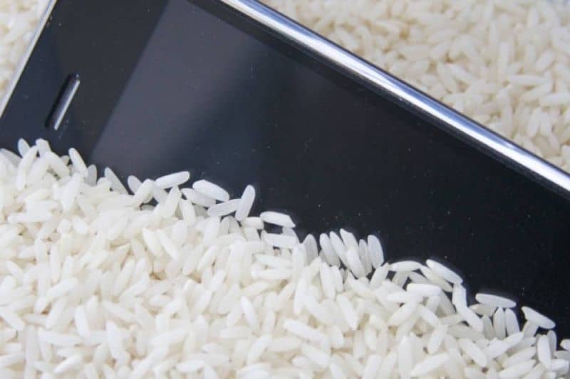 movil enterrado en arroz
