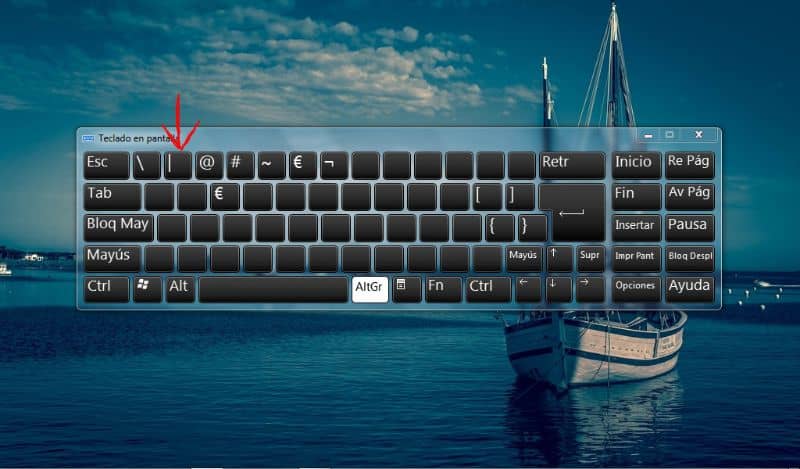 simbolo de barra vertical en teclado virtual